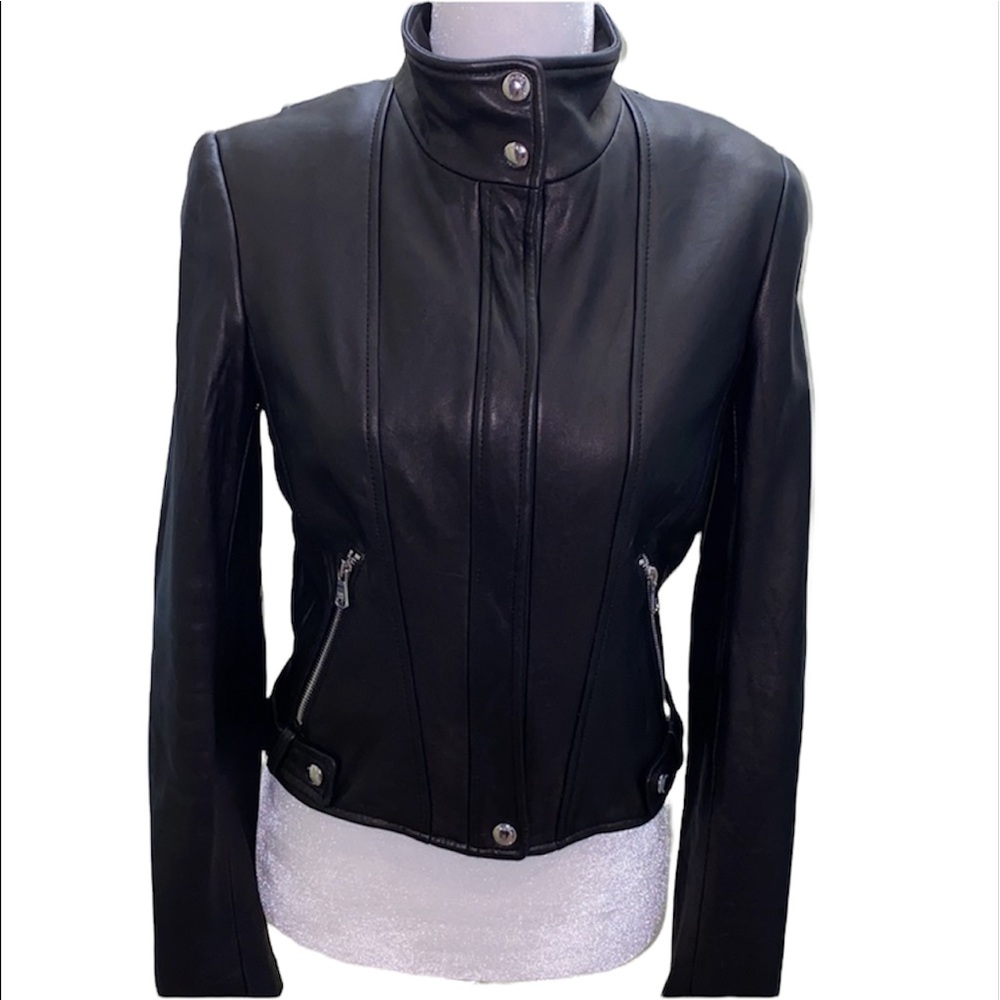 Nwot Calvin Klein genuine leather biker jacket Blk